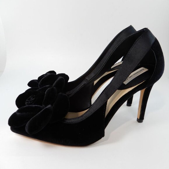 ANTONIO MELANI Ester Velvet Black Rose Flower Heels Pumps Size 6 Pointed Toe NEW - Picture 10 of 13